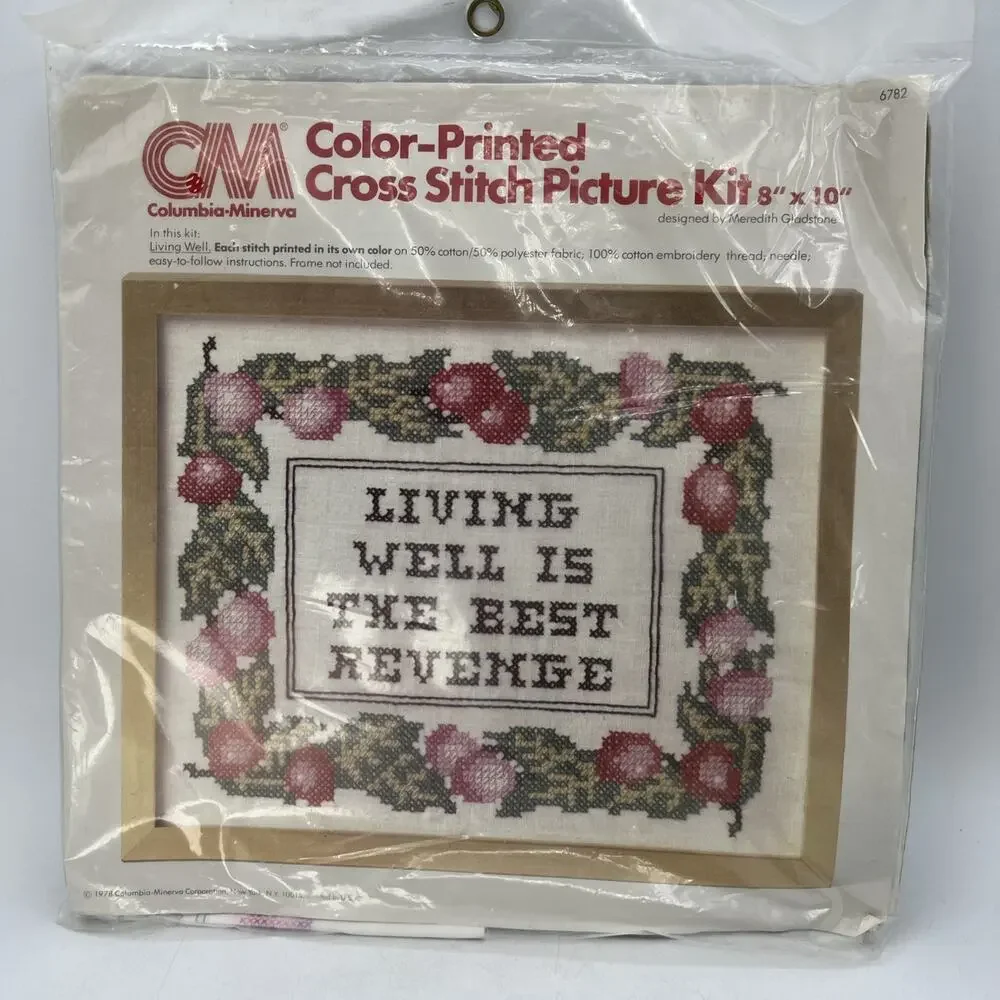 Columbia Minerva Cross Stitch Kit LIVING WELL best revenge #6782 Pink Green 1978
